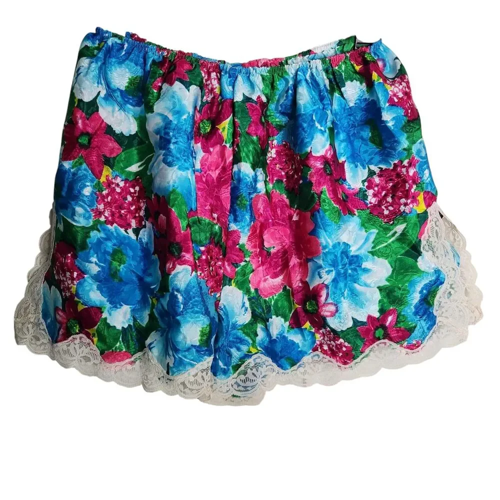 Vtg Victoria's Secret Gold Label Pajama Shorts M Floral Lace Romantic Dainty